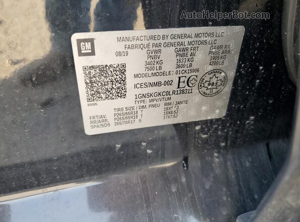 1GNSKGKC0LR138311 2020 CHEVROLET SUBURBAN Black Widok komory silnika