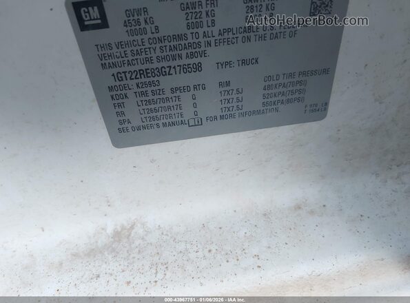 1GT22RE83GZ176598 2016 GMC SIERRA White Շարժիչի բաժամունքի տեսք