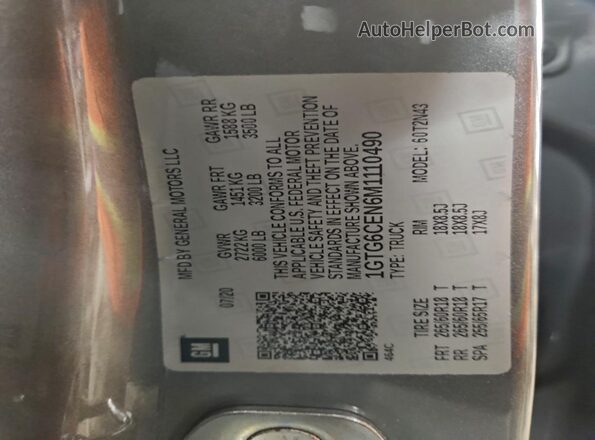 1GTG6CEN6M1110490 2021 GMC CANYON Gray Вид наклейки з VIN-кодом