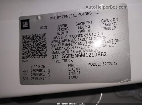 1GTG6FEN6M1210882 2021 GMC CANYON White 