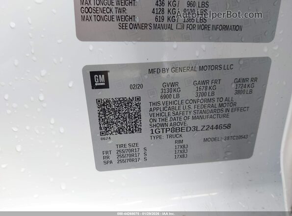 1GTP8BED3LZ244658 2020 GMC SIERRA White ძრავის განყოფილების ხედი