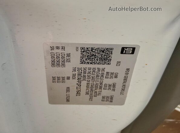 1GTW7AFP1P1176401 2023 GMC SAVANA White VIN კოდის სტიკერის ხედი