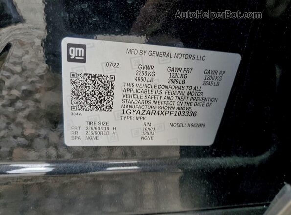 1GYAZAR4XPF103336 2023 CADILLAC XT4 Black VIN sticker view