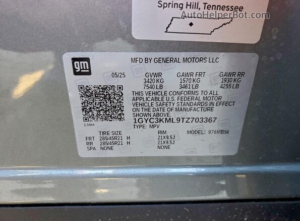 1GYC3KML9TZ703367 2026 CADILLAC VISTIQ Silver VIN კოდის სტიკერის ხედი
