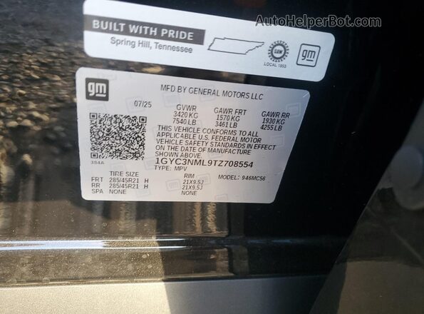 1GYC3NML9TZ708554 2026 CADILLAC VISTIQ Black VIN კოდის სტიკერის ხედი
