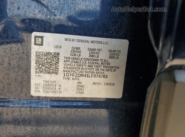 1GYFZDR41LF074763 2020 CADILLAC XT4 Синий 
