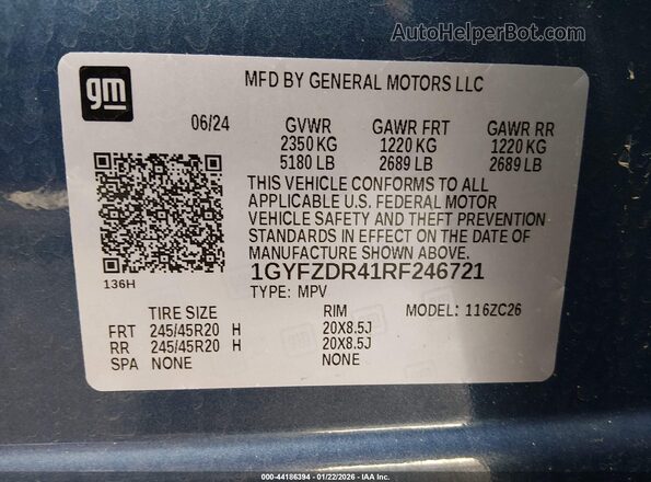 1GYFZDR41RF246721 2024 CADILLAC XT4 Blue Widok komory silnika