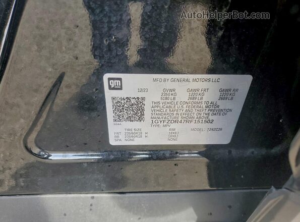 1GYFZDR47RF151502 2024 CADILLAC XT4 Black VIN კოდის სტიკერის ხედი