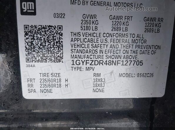 1GYFZDR48NF127705 2022 CADILLAC XT4 Black Widok komory silnika