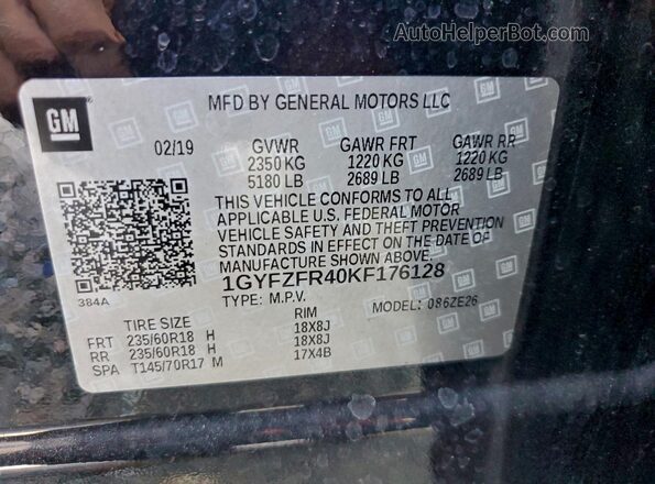 1GYFZFR40KF176128 2019 CADILLAC XT4 Черный Вид наклейки с VIN-кодом