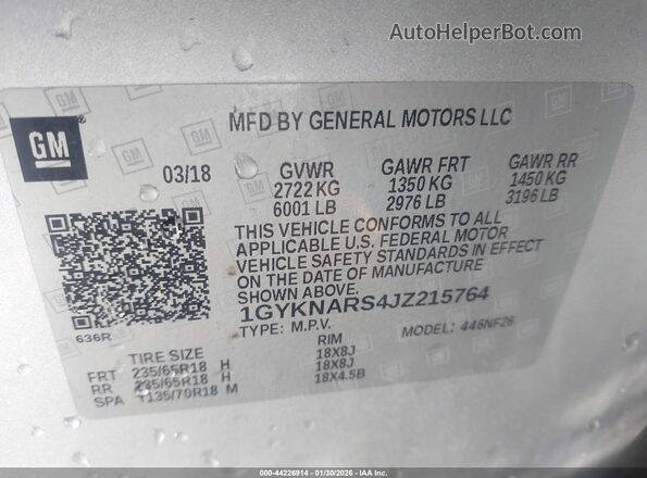 1GYKNARS4JZ215764 2018 CADILLAC XT5 Silver Շարժիչի բաժամունքի տեսք