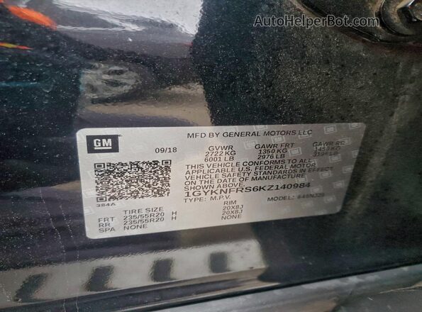1GYKNFRS6KZ140984 2019 CADILLAC XT5 Черный Вид наклейки с VIN-кодом