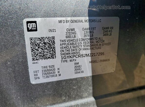 1GYKPCRS2MZ217295 2021 CADILLAC OTHER Gray Vista de la etiqueta del VIN