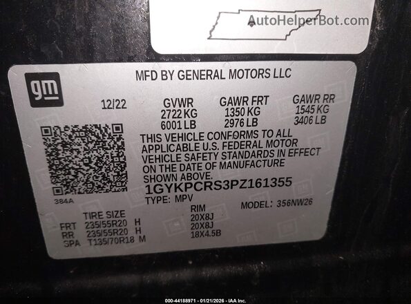 1GYKPCRS3PZ161355 2023 CADILLAC OTHER Черный Вид подкапотного пространства