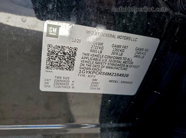 1GYKPCRS6MZ154928 2021 CADILLAC OTHER Black VIN კოდის სტიკერის ხედი