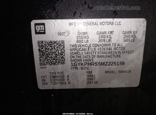 1GYKPHRS5MZ225159 2021 CADILLAC OTHER Черный 
