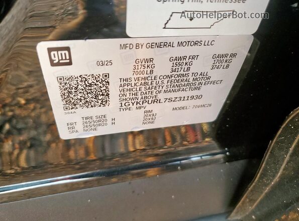 1GYKPURL7SZ311930 2025 CADILLAC OTHER Black Vista del compartimento del motor