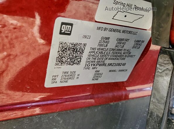 1GYKPWRL5RZ108248 2024 CADILLAC OTHER Red Շարժիչի բաժամունքի տեսք
