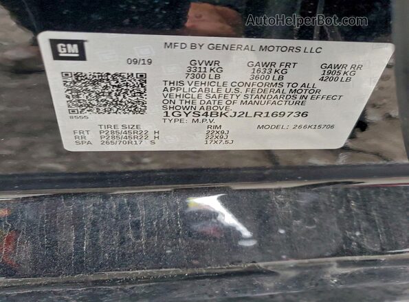 1GYS4BKJ2LR169736 2020 CADILLAC ESCALADE Black Vista interior de 360 grados