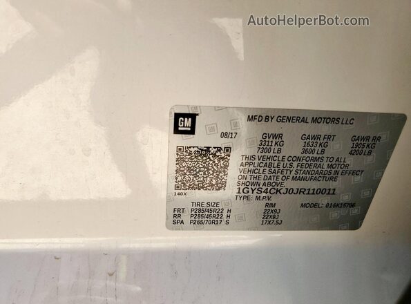 1GYS4CKJ0JR110011 2018 CADILLAC ESCALADE Белый 