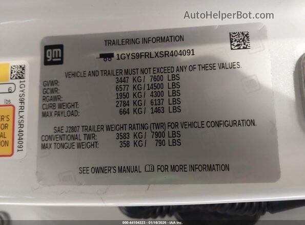 1GYS9FRLXSR404091 2025 CADILLAC ESCALADE White ძრავის განყოფილების ხედი