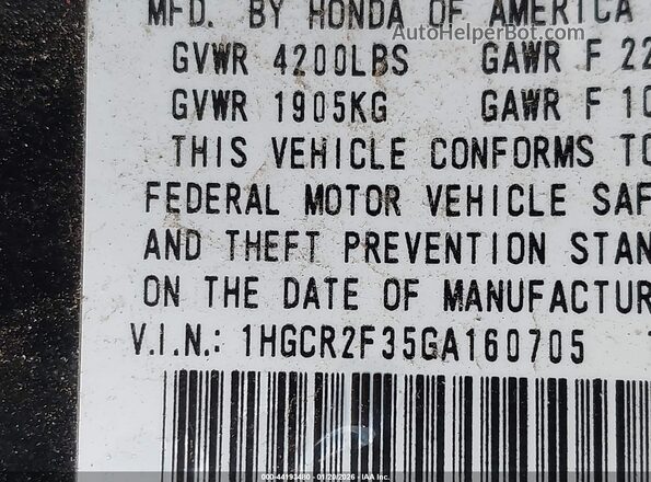 1HGCR2F35GA160705 2016 HONDA ACCORD Черный 