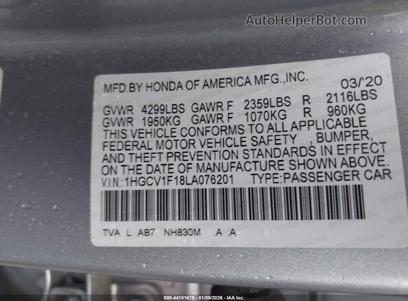 1HGCV1F18LA076201 2020 HONDA ACCORD Серебряный Вид подкапотного пространства