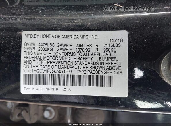 1HGCV1F35KA031099 2019 HONDA ACCORD Black Вид підкапотного простору