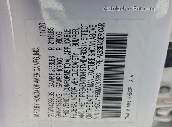 1HGCV1F59MA015993 2021 HONDA ACCORD White 