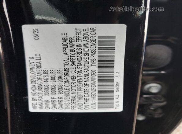1HGCV2F3XNA010680 2022 HONDA ACCORD Black Engine compartment view