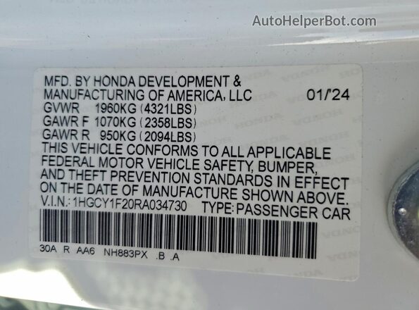 1HGCY1F20RA034730 2024 HONDA ACCORD White Vista del compartimento del motor