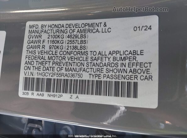 1HGCY2F55RA036750 2024 HONDA ACCORD Gray Engine compartment view
