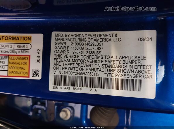 1HGCY2F55RA053113 2024 HONDA ACCORD Blue Widok komory silnika