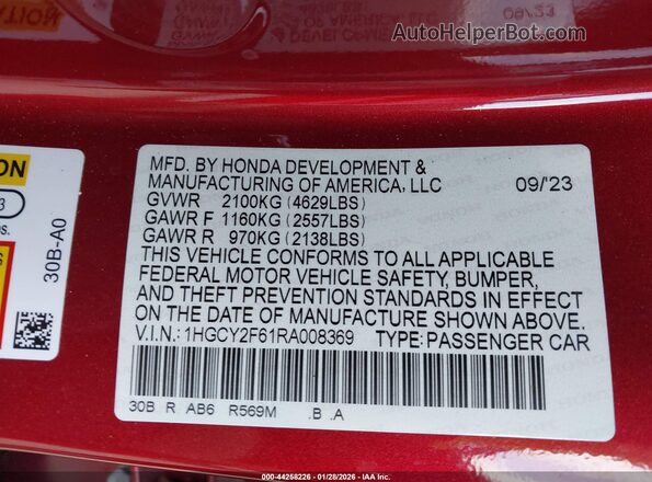 1HGCY2F61RA008369 2024 HONDA ACCORD Red Вид підкапотного простору