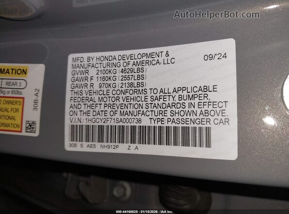 1HGCY2F71SA000738 2025 HONDA ACCORD Blue ძრავის განყოფილების ხედი