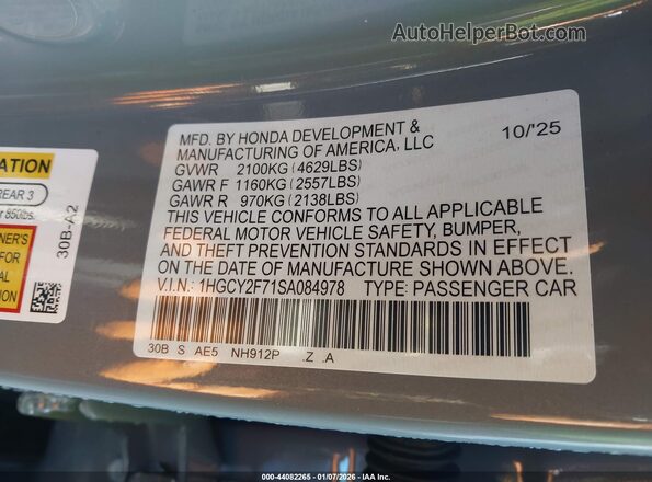 1HGCY2F71SA084978 2025 HONDA ACCORD Gray Vista del compartimento del motor