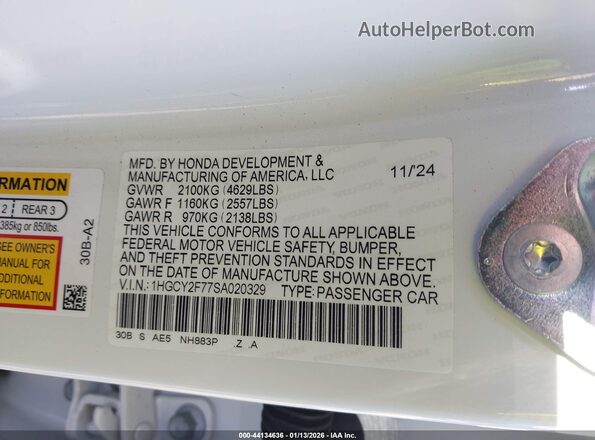 1HGCY2F77SA020329 2025 HONDA ACCORD HYBRID White 