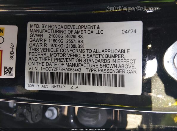 1HGCY2F78RA063443 2024 HONDA ACCORD HYBRID Black 