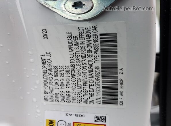 1HGCY2F7XPA022048 2023 HONDA ACCORD White 