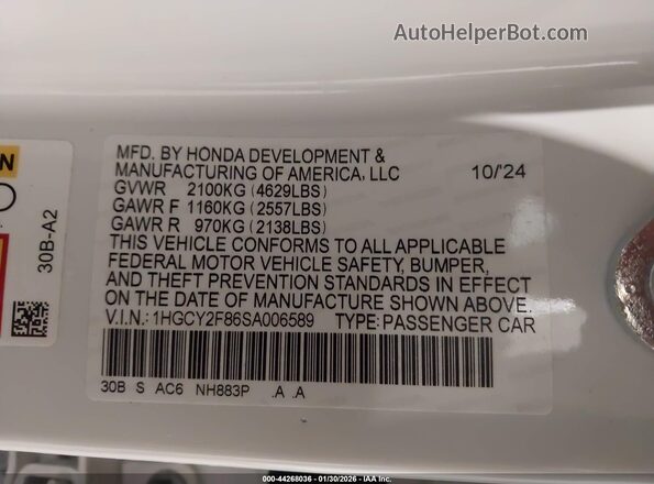 1HGCY2F86SA006589 2025 HONDA ACCORD HYBRID White 
