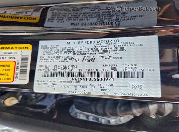 1LN6L9NP8L5600974 2020 LINCOLN CONTINENTA Black Widok komory silnika