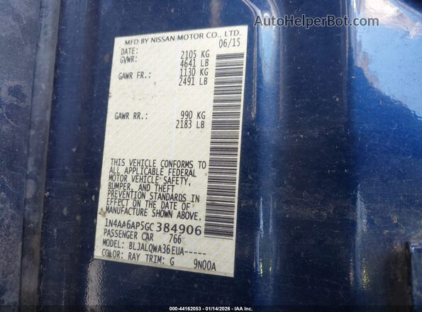 1N4AA6AP5GC384906 2016 NISSAN MAXIMA Blue Widok komory silnika