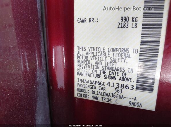 1N4AA6AP6GC413863 2016 NISSAN MAXIMA Burgundy Engine compartment view