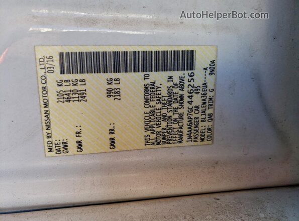 1N4AA6AP7GC446256 2016 NISSAN MAXIMA White Engine compartment view