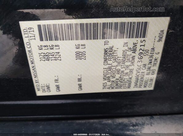 1N4AA6CV5LC369215 2020 NISSAN MAXIMA Black Vista del compartimento del motor