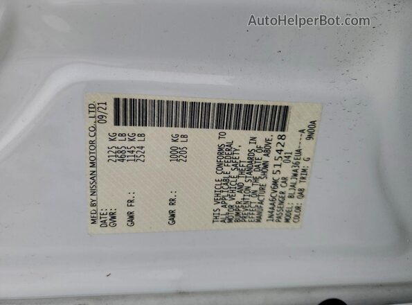 1N4AA6CV6MC515428 2021 NISSAN MAXIMA White 