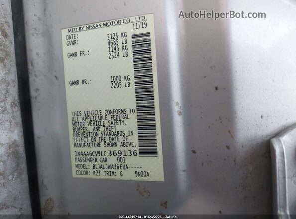 1N4AA6CV9LC369136 2020 NISSAN MAXIMA Серебряный Вид подкапотного пространства