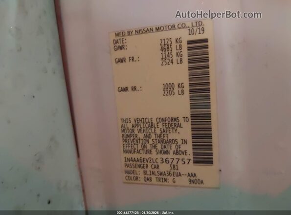 1N4AA6EV2LC367757 2020 NISSAN MAXIMA SR White Շարժիչի բաժամունքի տեսք