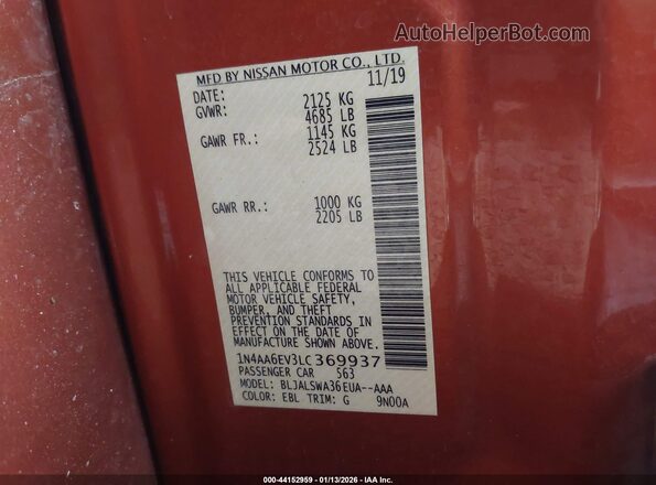 1N4AA6EV3LC369937 2020 NISSAN MAXIMA SR Orange Вид підкапотного простору