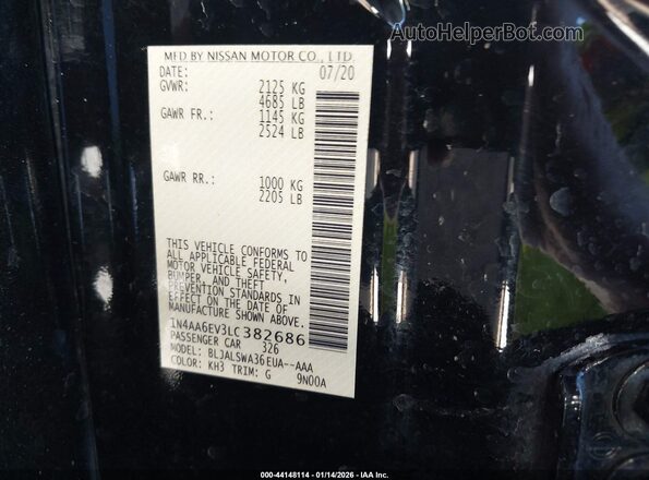 1N4AA6EV3LC382686 2020 NISSAN MAXIMA SR Black Вид підкапотного простору